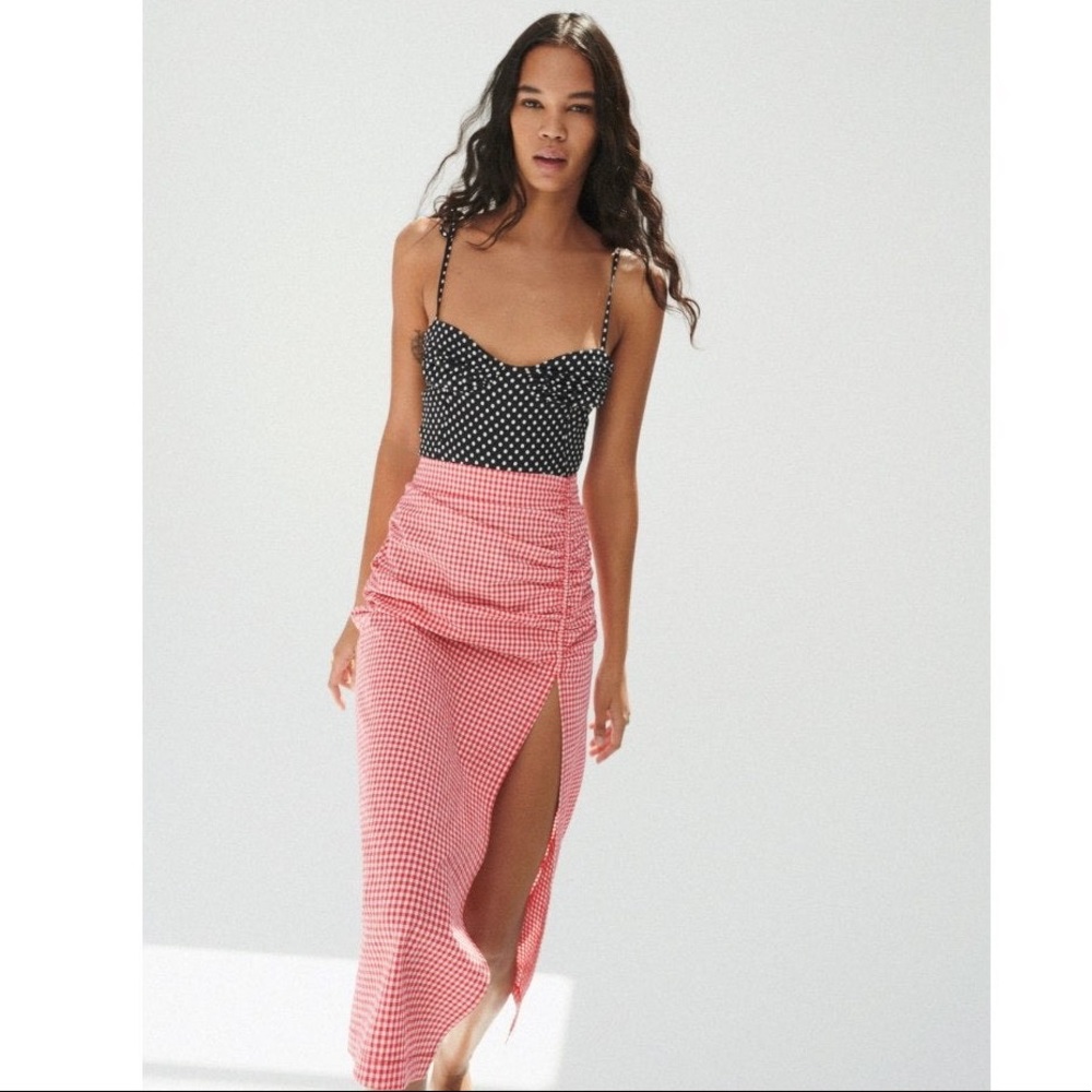 Zara Red and White Gingham Midi Skirt